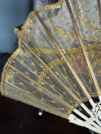 Gold Lace and Sequin Evening Fan ca. 1880 – Antique Victorian Hand Fan