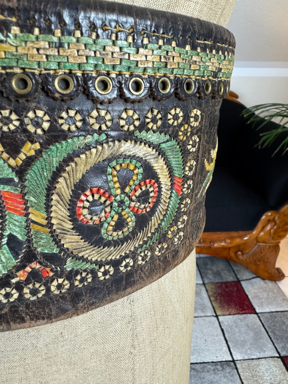 Traditional Leather Satchel with Feather-Quill Embroidery – Transylvania, ca. 1810