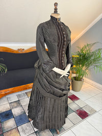 Antique Victorian Bustle Day Dress – American Satin Ensemble circa 1880