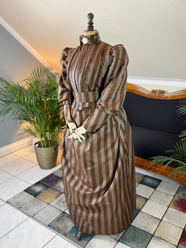 Antique Victorian Striped Day Dress – American Silk Ensemble circa 1891