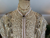 Antique Edwardian Evening Dress ca. 1908 – Painted Silk Panels & Crochet Lace Couture
