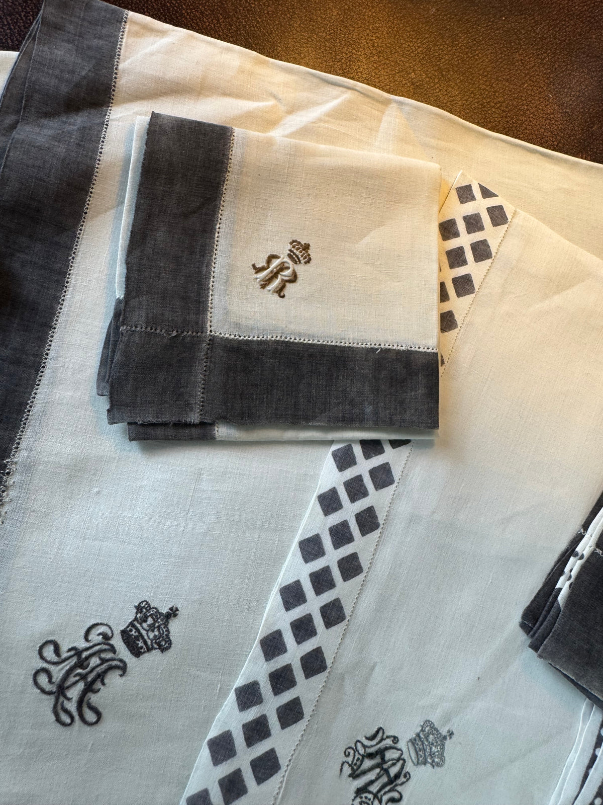 ROYAL Antique Mourning Handkerchief Collection, 19 Pieces with Württemberg Monograms, c. 1900