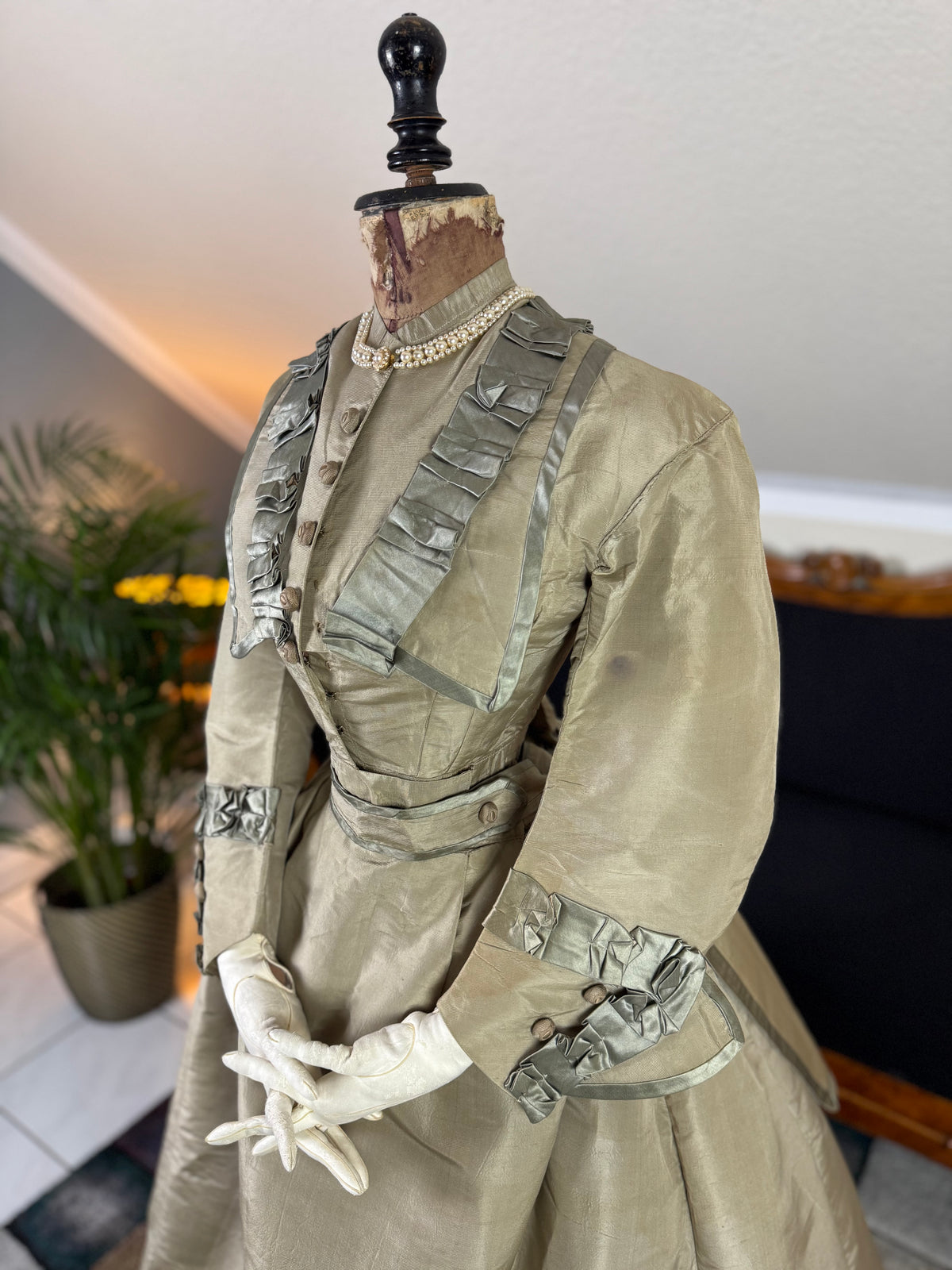 Antique Victorian Silk Gown, England, ca. 1868