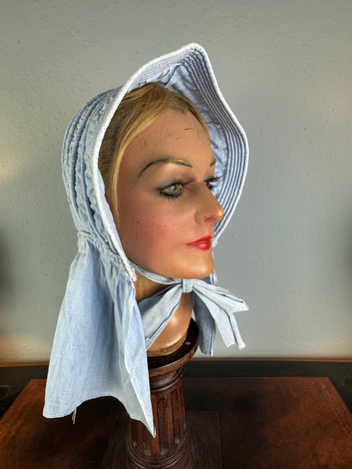 Antique Victorian Light‑Blue Quilted Cotton Sunbonnet, ca. 1900