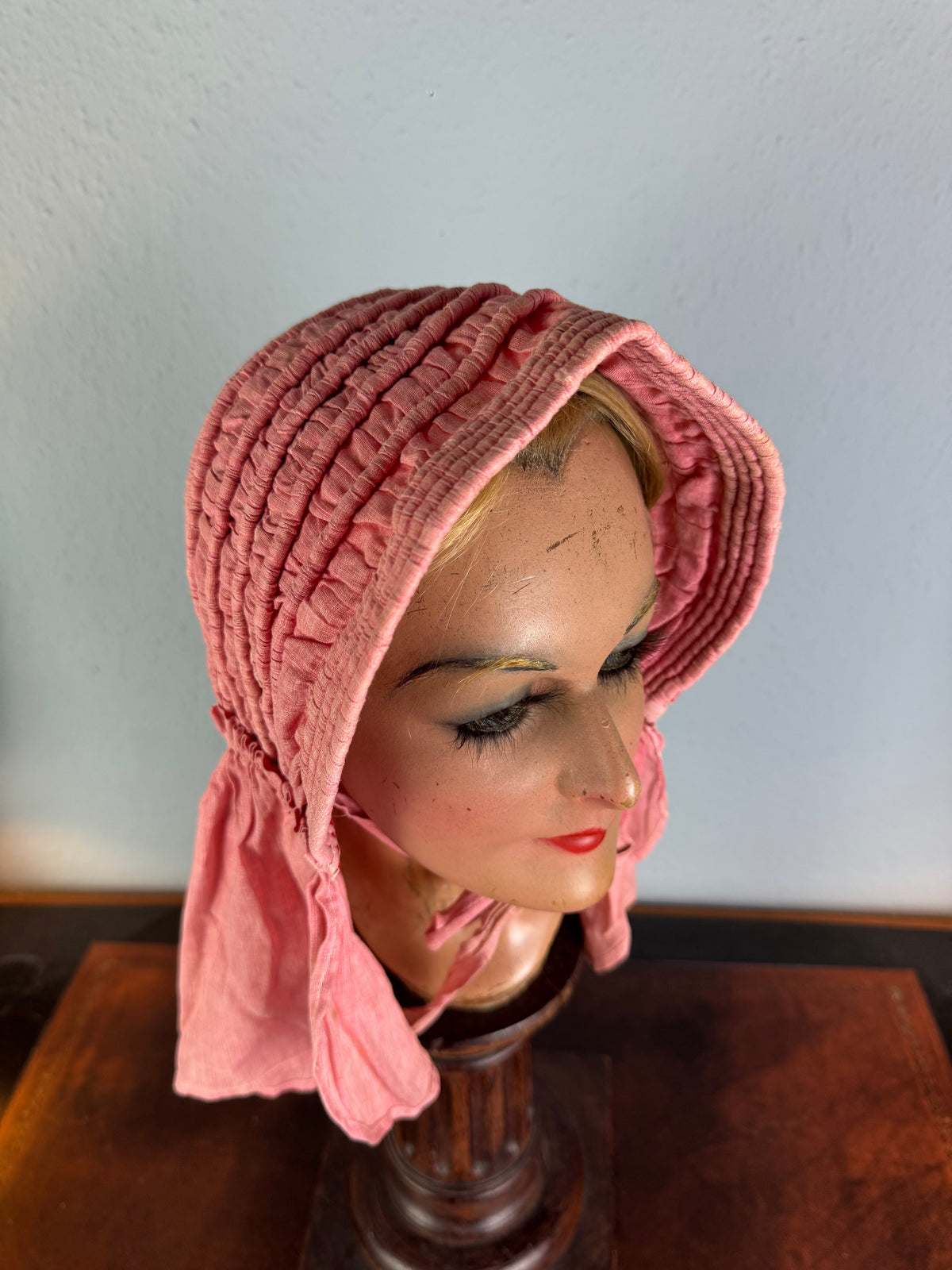 Antique Victorian Pink Quilted Sunbonnet, ca. 1900