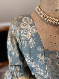 Robe à la Française in blue and cream silk damask – Authentic Eighteenth‑Century Gown, ca. 1770