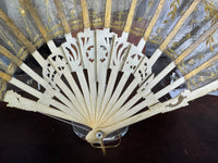 Gold Lace and Sequin Evening Fan ca. 1880 – Antique Victorian Hand Fan