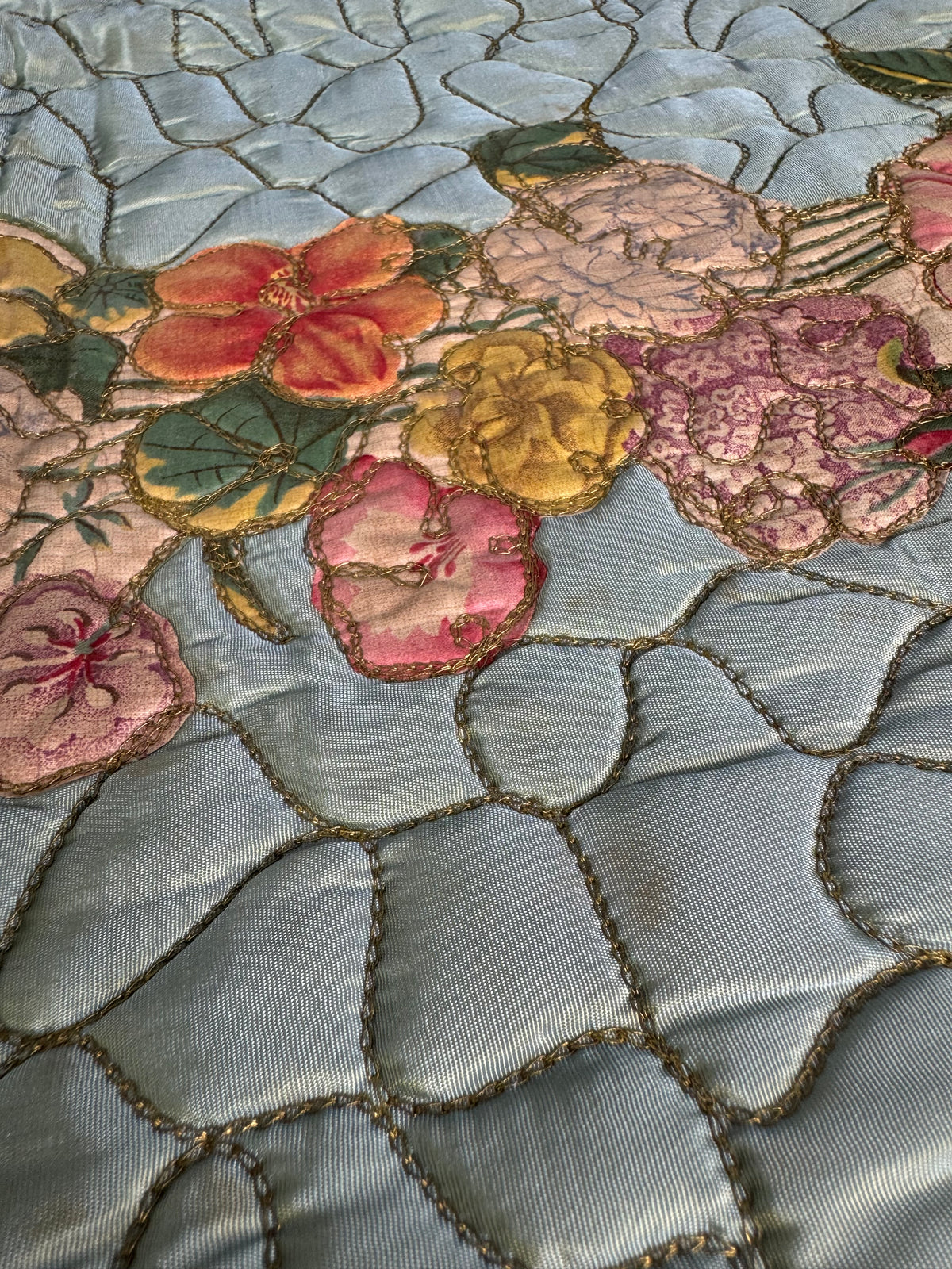 Antique Quilted Beach Bag, France, ca. 1926