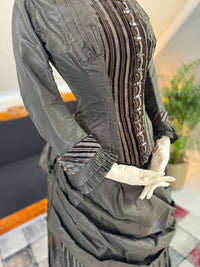 Antique Victorian Bustle Day Dress – American Satin Ensemble circa 1880