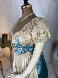 Chantilly & Sky Blue Satin Evening Dress, ca. 1914