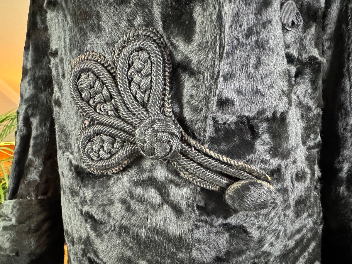 Edwardian ca. 1904 Long Black Faux Beaver‑Fur Coat – Victor Tailoring Co., Chicago