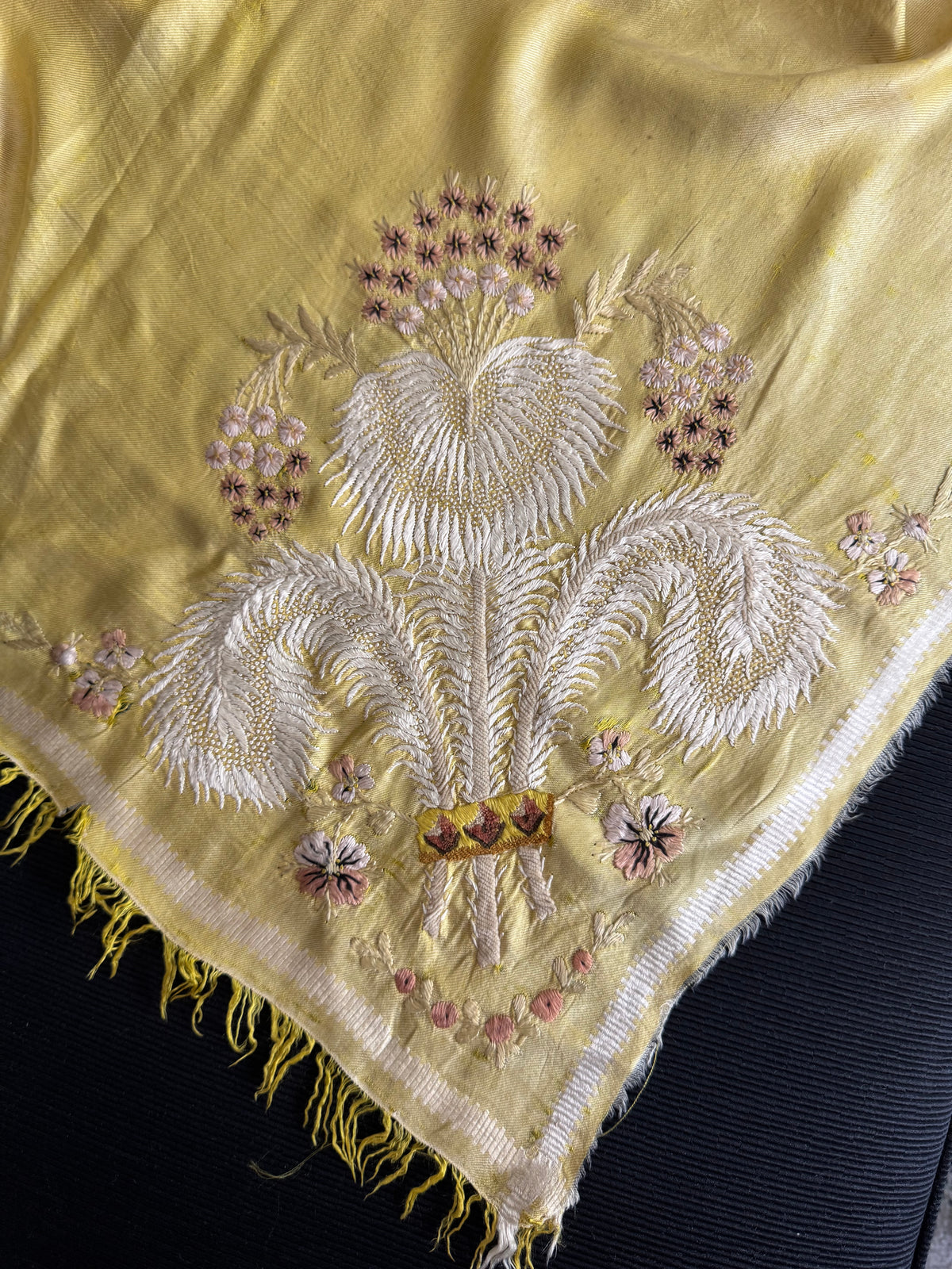 Regency Shawl with Prince of Wales’s Feathers Embroidery, ca. 1805