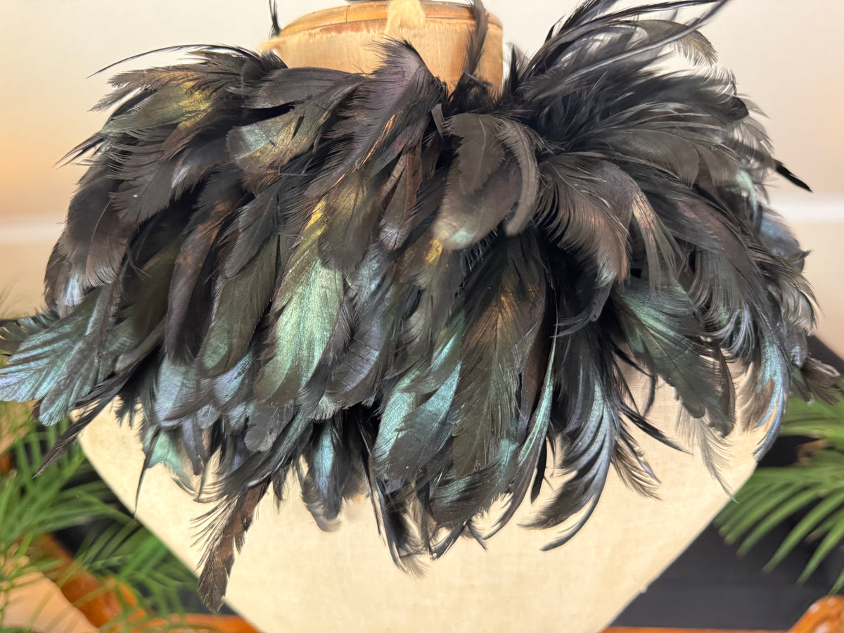 Antique Black Rooster Feather Boa, England, ca. 1928 – Rare 1920s Feather Accessory