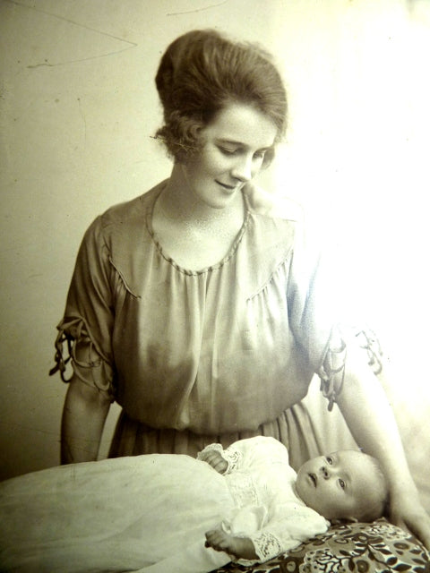 Christening Gown with Original Photo, England, ca. 1923 – Net Tulle & Lace, Silk Slip