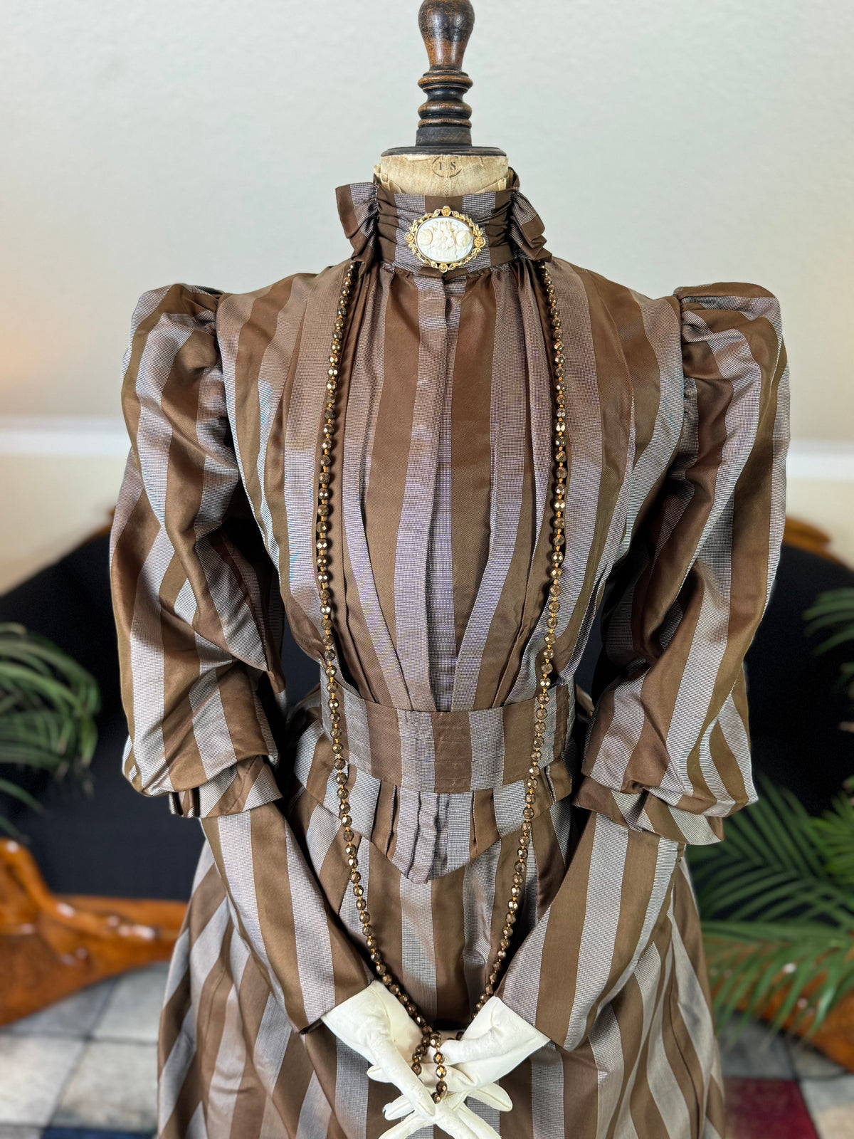 Antique Victorian Striped Day Dress – American Silk Ensemble circa 1891