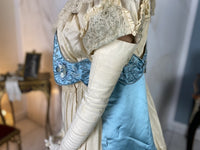 Chantilly & Sky Blue Satin Evening Dress, ca. 1914