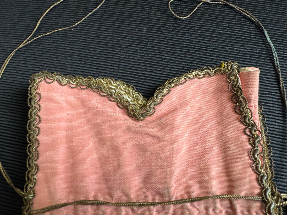 Regency Metalwork Reticule, ca. 1810 – Pink Moiré Grosgrain Bag with Silver & Gold Embroidery