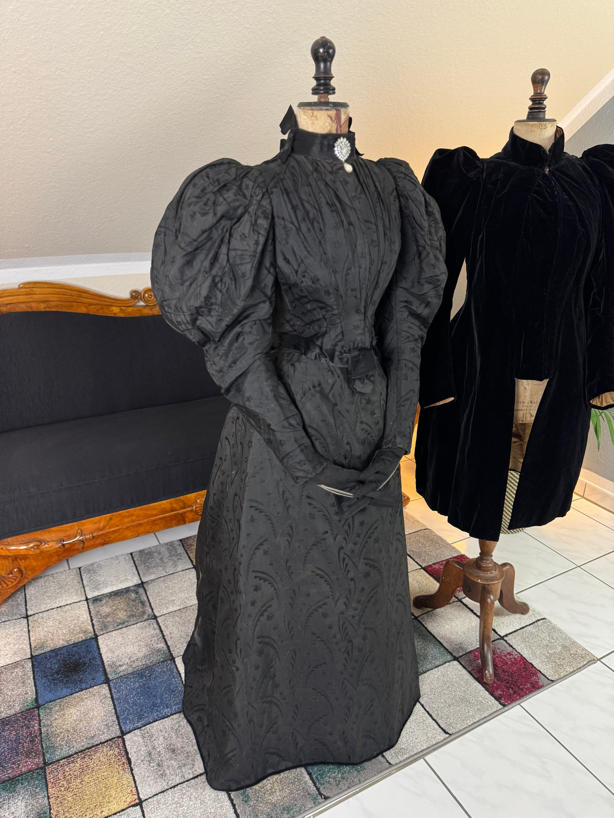 Victorian Silk Dress with Velvet Coat, ca. 1895 - Authentic American Antique Fashion