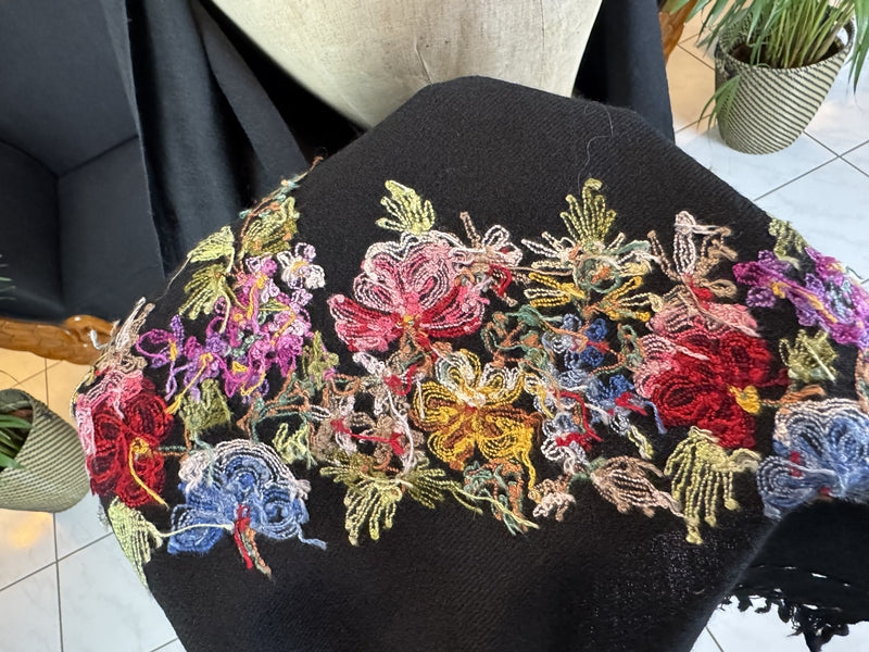 Wool Scarf with Embroidered Floral Motifs, ca. 1900