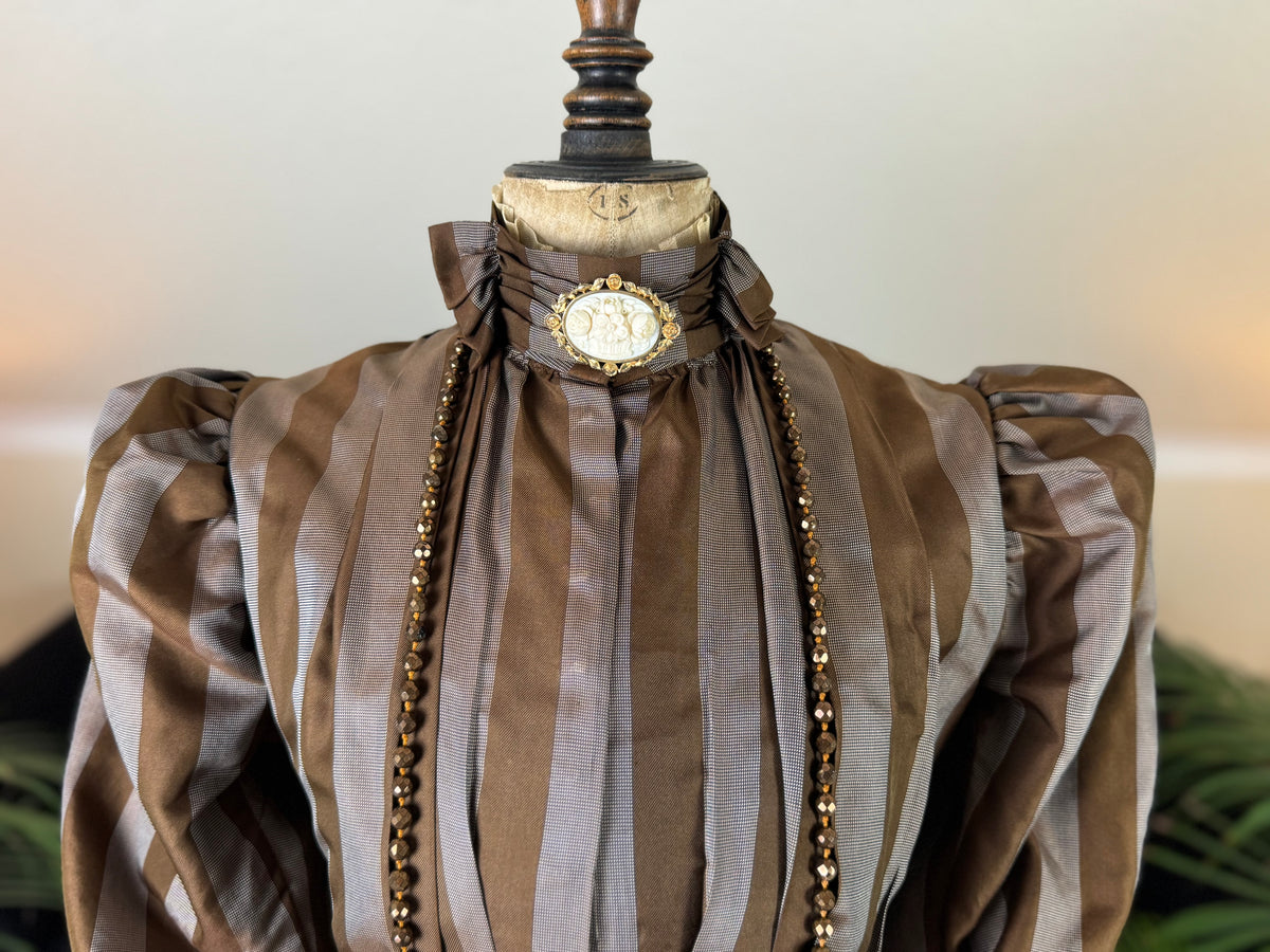 Antique Victorian Striped Day Dress – American Silk Ensemble circa 1891