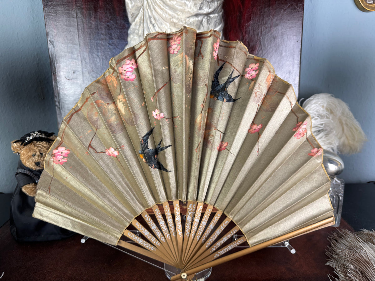 Set of Four Feather Fans and Three Antique Hand Fans – Late 19th to Early 20th Century