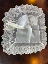 ROYAL Antique Lace Handkerchief, Austria‑Tuscany and Bourbon‑Sicily Coats of Arms, ca. 1861