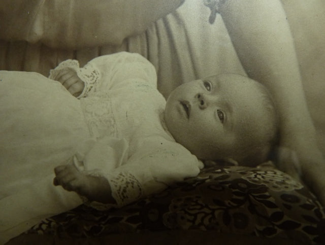 Christening Gown with Original Photo, England, ca. 1923 – Net Tulle & Lace, Silk Slip