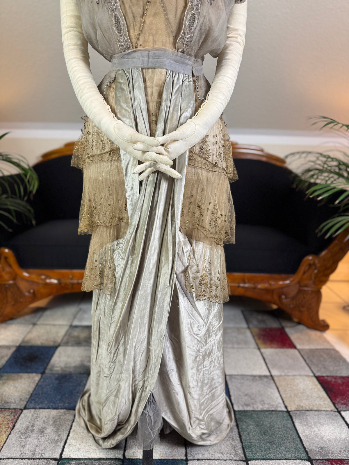 Antique GUSTAVE BEER Evening Dress – Silk Chiffon & Velvet, Paris Couture ca. 1912