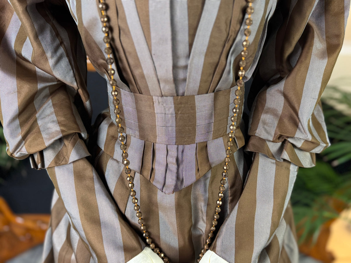 Antique Victorian Striped Day Dress – American Silk Ensemble circa 1891