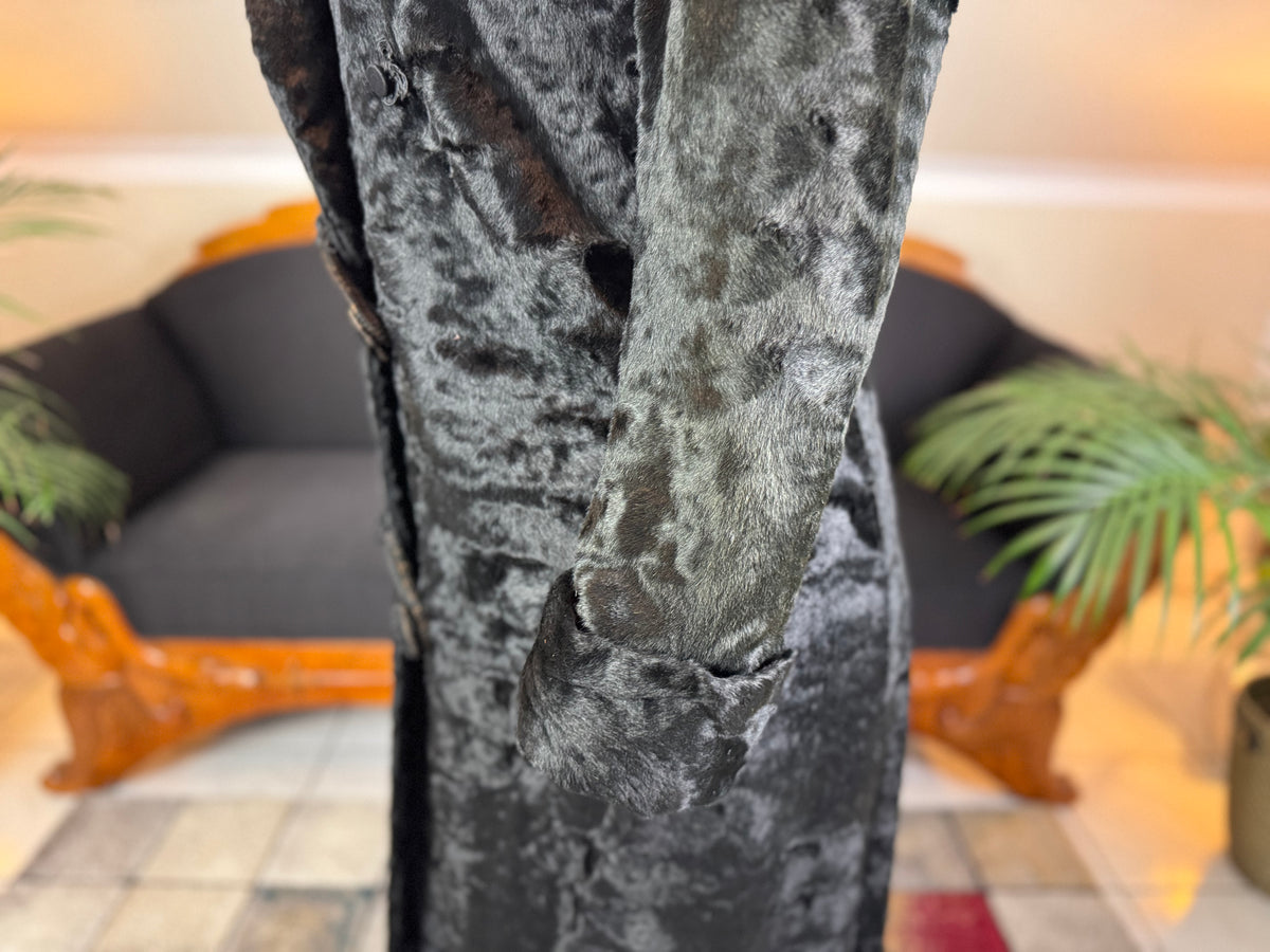 Edwardian ca. 1904 Long Black Faux Beaver‑Fur Coat – Victor Tailoring Co., Chicago
