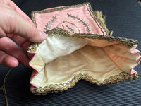 Regency Metalwork Reticule, ca. 1810 – Pink Moiré Grosgrain Bag with Silver & Gold Embroidery