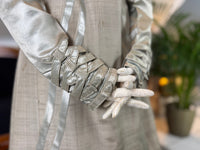 Robe du soir Empire en challis et satin bleu, vers 1815