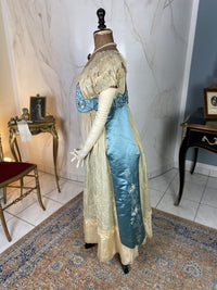 Chantilly & Sky Blue Satin Evening Dress, ca. 1914