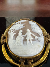 Biedermeier Shell Cameo ca. 1848 – Romantic Lovers in a Park
