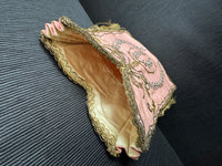 Regency Metalwork Reticule, ca. 1810 – Pink Moiré Grosgrain Bag with Silver & Gold Embroidery