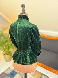 Rare Victorian Riding Jacket, ca. 1878 - Green Velvet, Quilted Silk Lining, Historic Equestrian Fashion