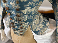 Rococo Caraco 1750 – Blue‑White Floral Silk, Riding‑Style Jacket
