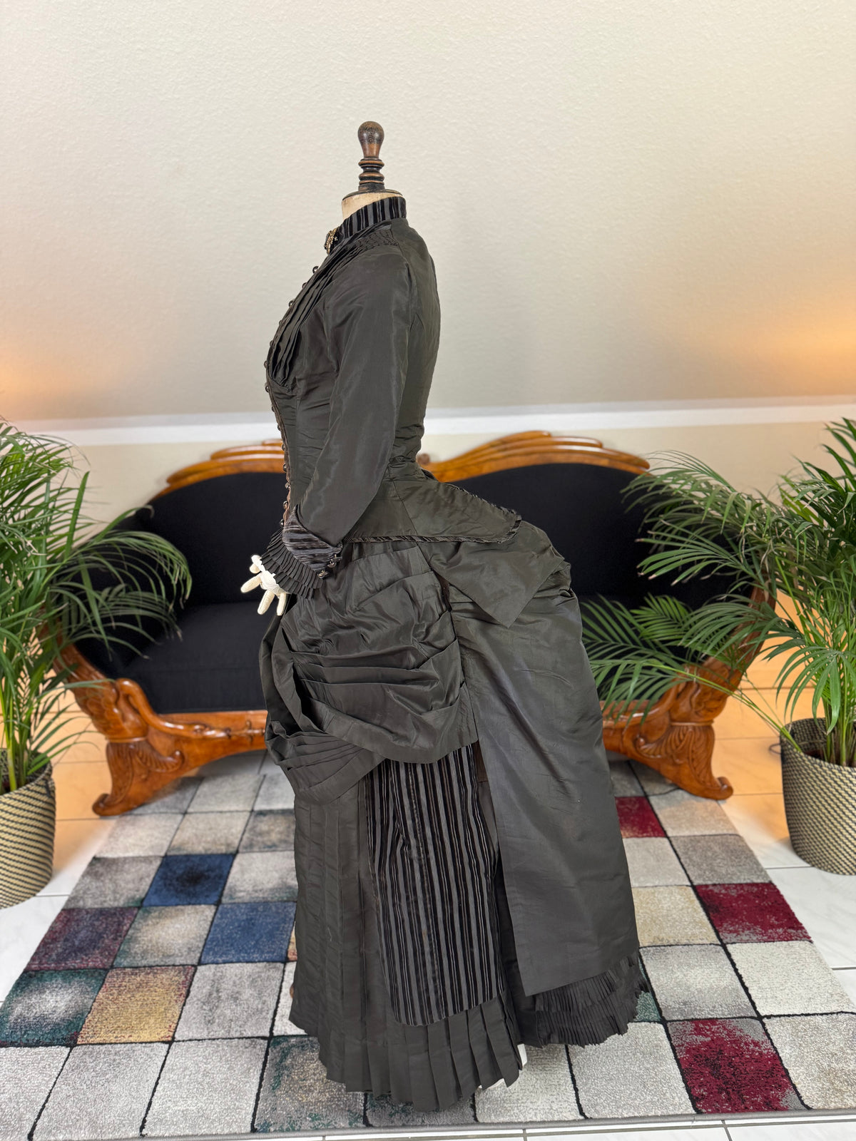 Antique Victorian Bustle Day Dress – American Satin Ensemble circa 1880
