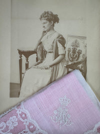ROYAL Antique Pair of Lace Handkerchiefs with Tuscany–Württemberg Double Coat of Arms from the Wedding Trousseau of Archduchess Maria Immakulata, c. 1900
