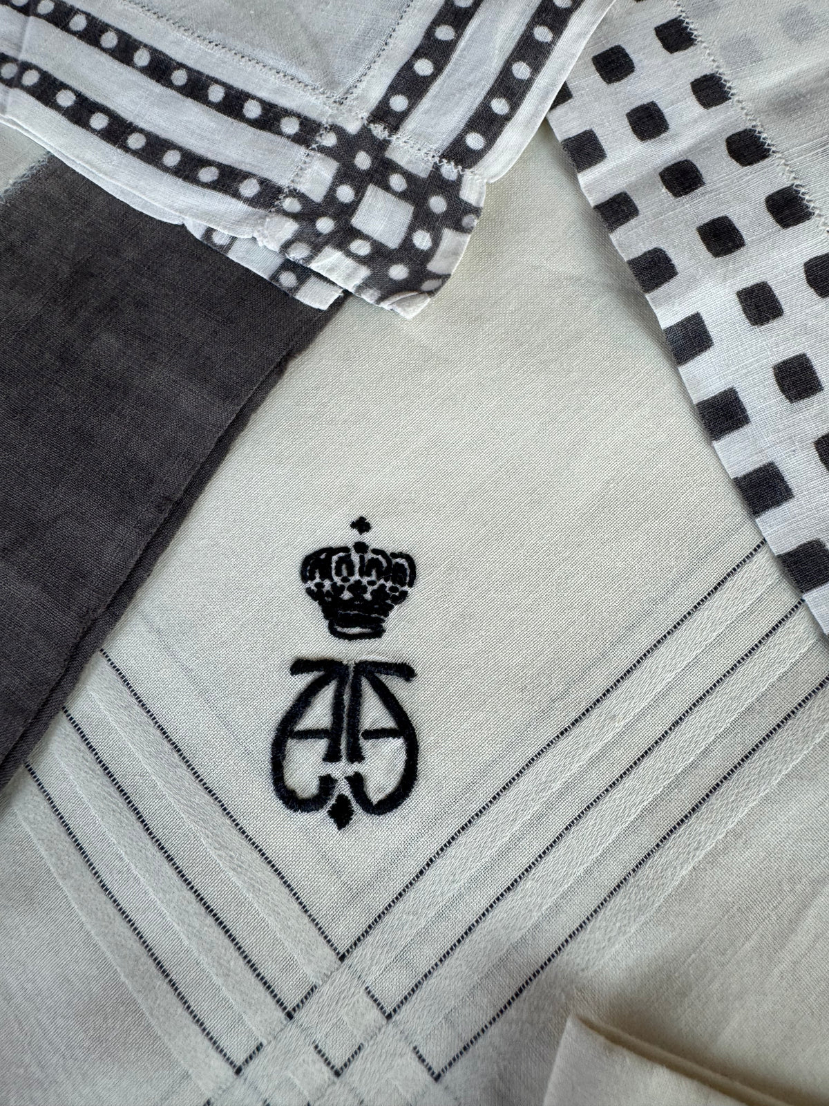 ROYAL Antique Mourning Handkerchief Collection, 19 Pieces with Württemberg Monograms, c. 1900