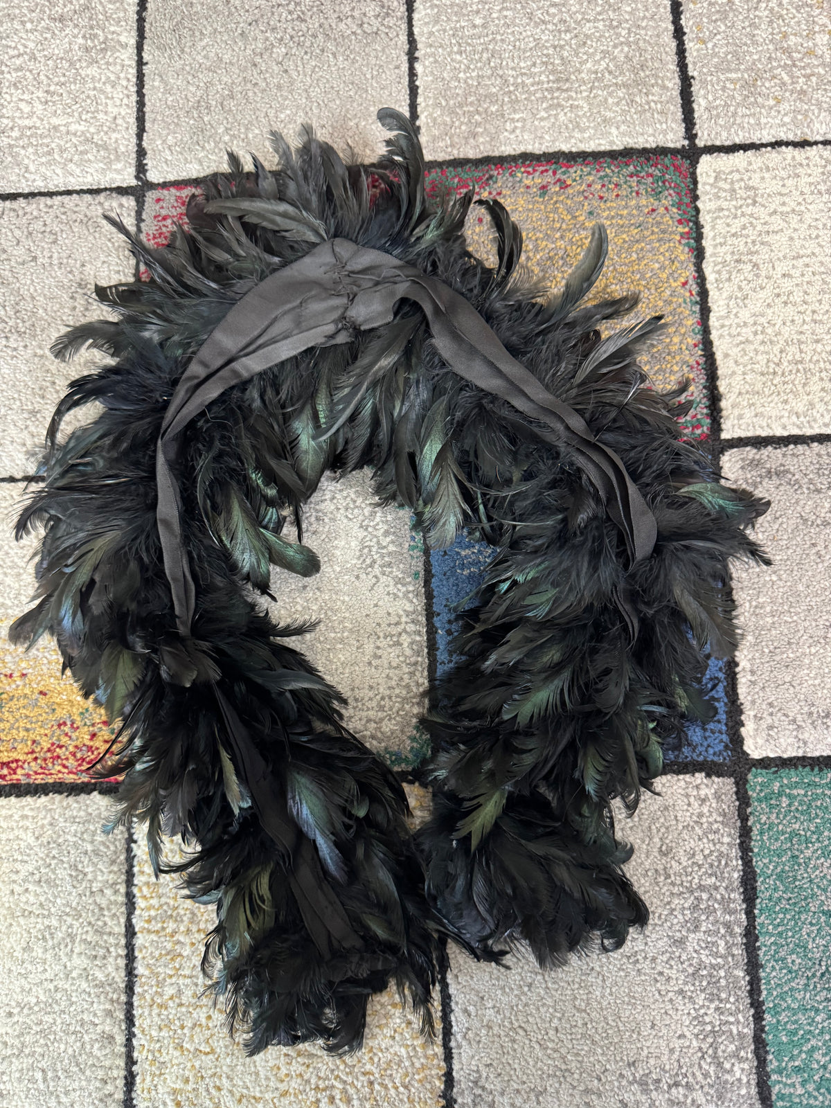 Antique Black Rooster Feather Boa, England, ca. 1928 – Rare 1920s Feather Accessory