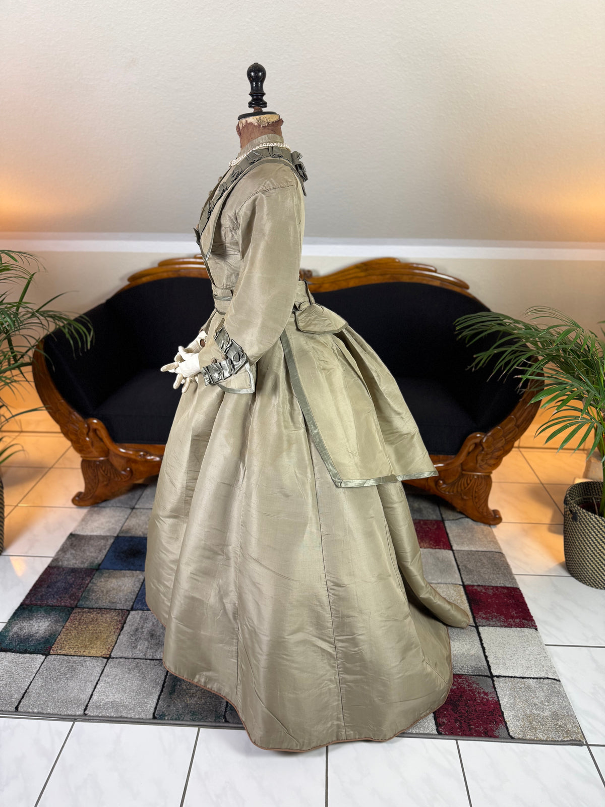 Antique Victorian Silk Gown, England, ca. 1868