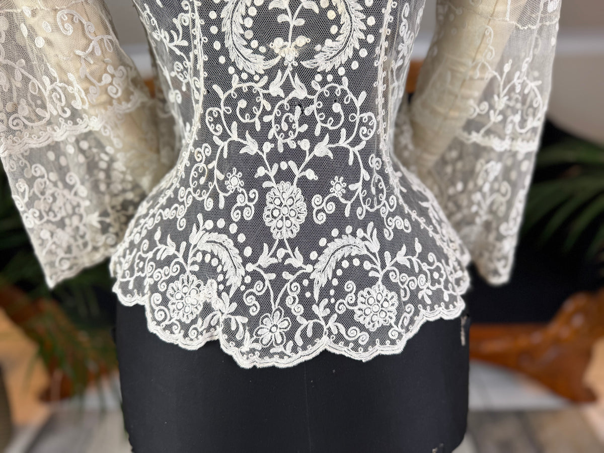Edwardian White Embroidered Tulle Jacket, England, ca. 1906 – Decorative Overlay Garment