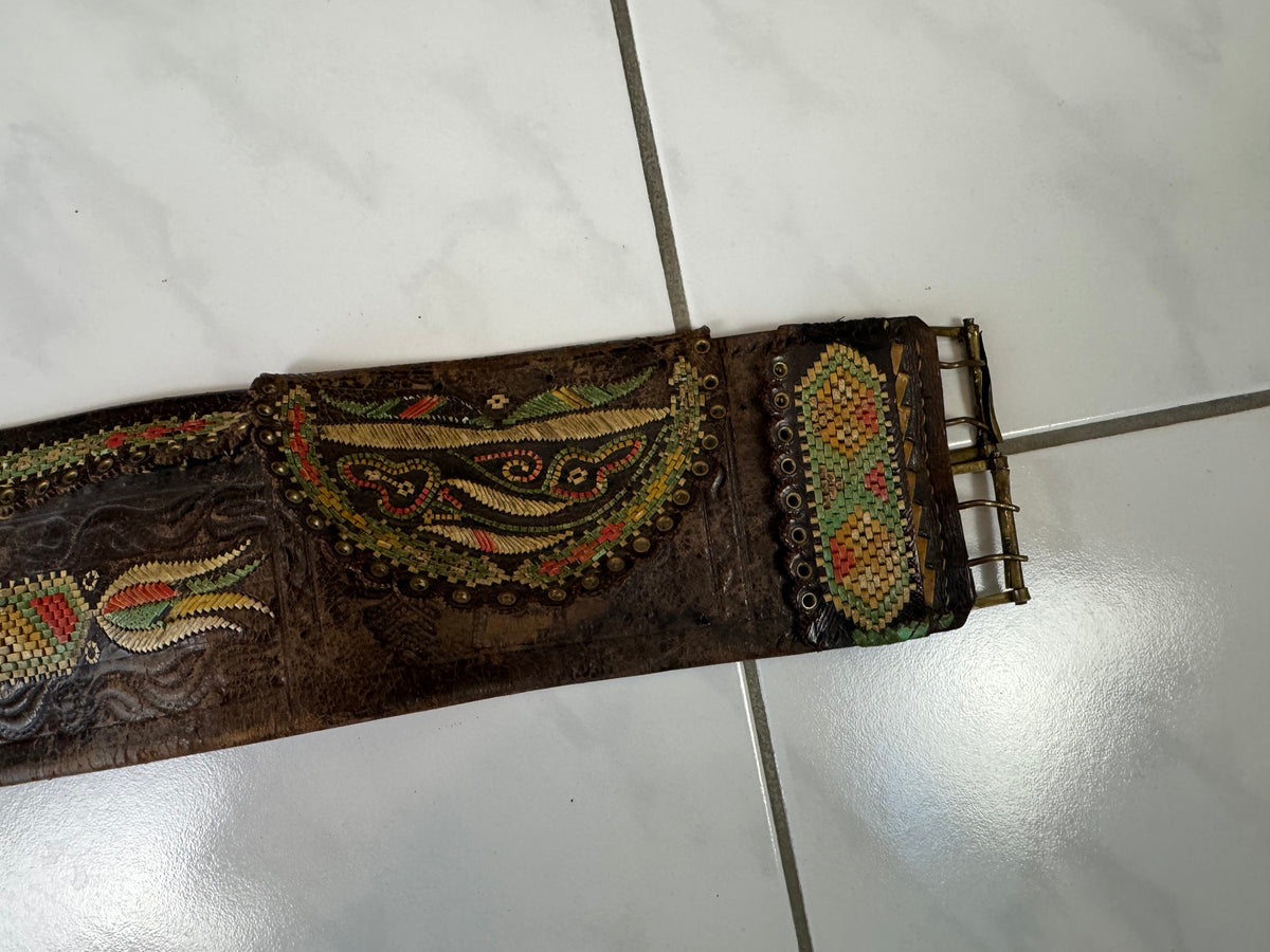 Traditional Leather Satchel with Feather-Quill Embroidery – Transylvania, ca. 1810