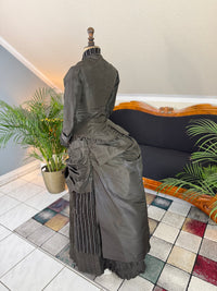Antique Victorian Bustle Day Dress – American Satin Ensemble circa 1880
