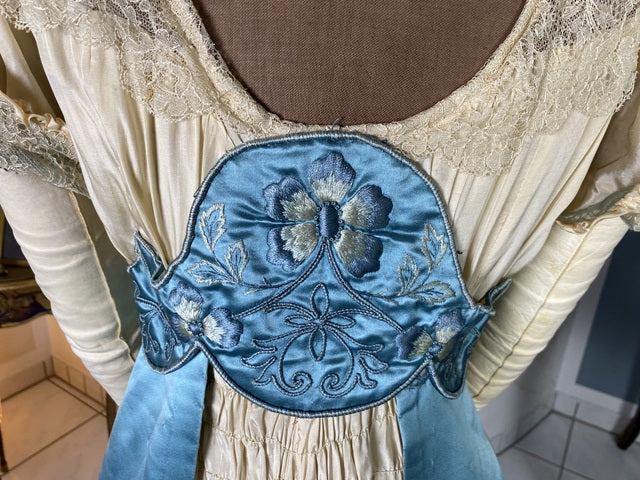 Chantilly & Sky Blue Satin Evening Dress, ca. 1914