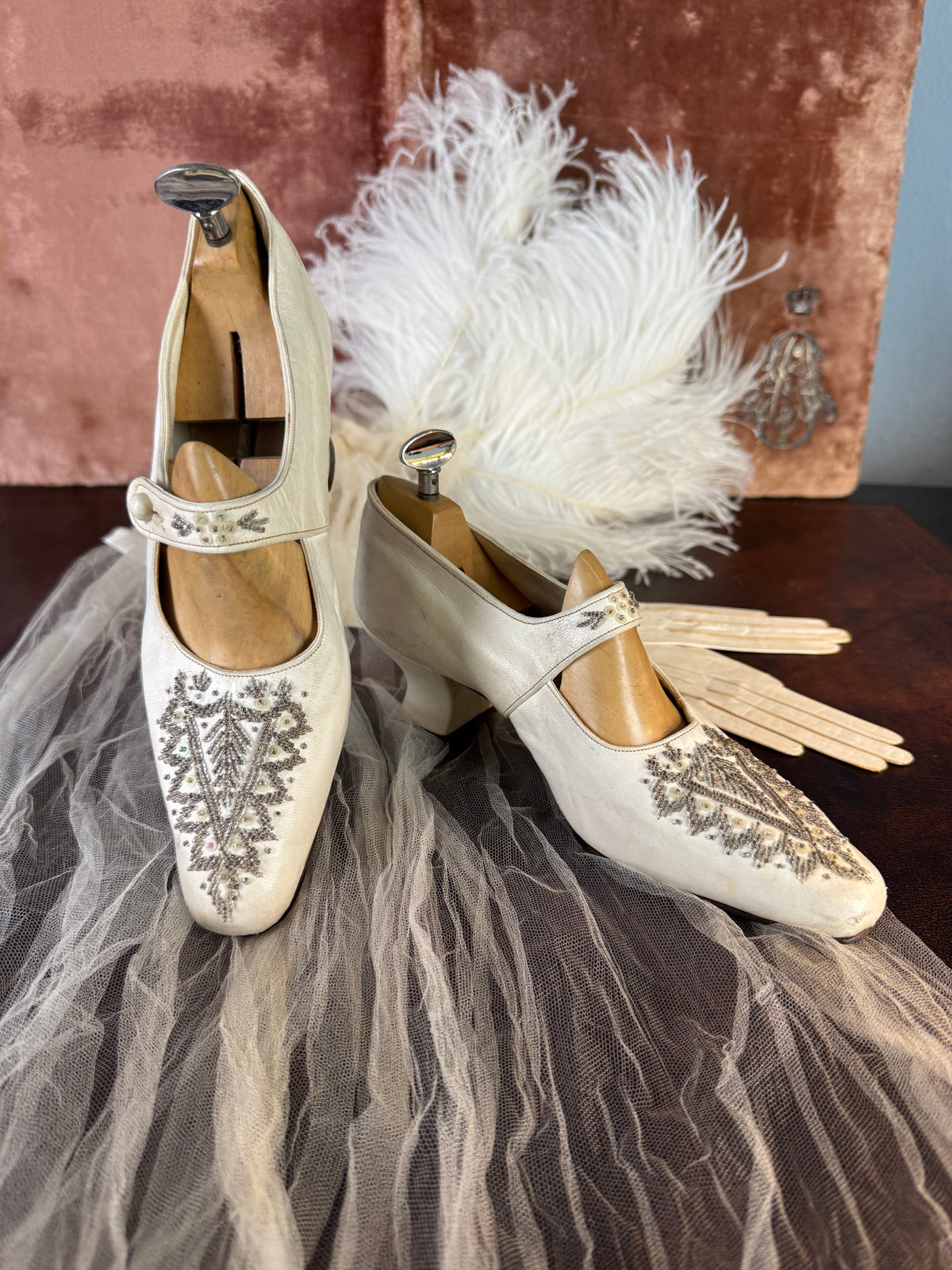 Antique Evening Shoes in Goatskin Leather, England, ca. 1907