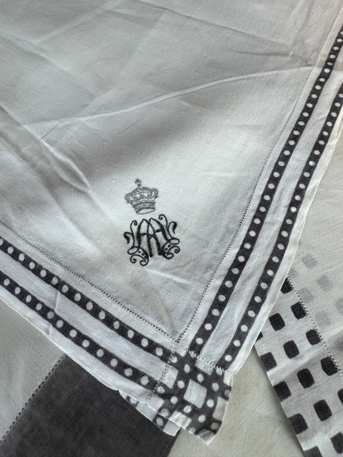 ROYAL Antique Mourning Handkerchief Collection, 19 Pieces with Württemberg Monograms, c. 1900