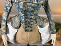 Rococo Caraco 1750 – Blue‑White Floral Silk, Riding‑Style Jacket