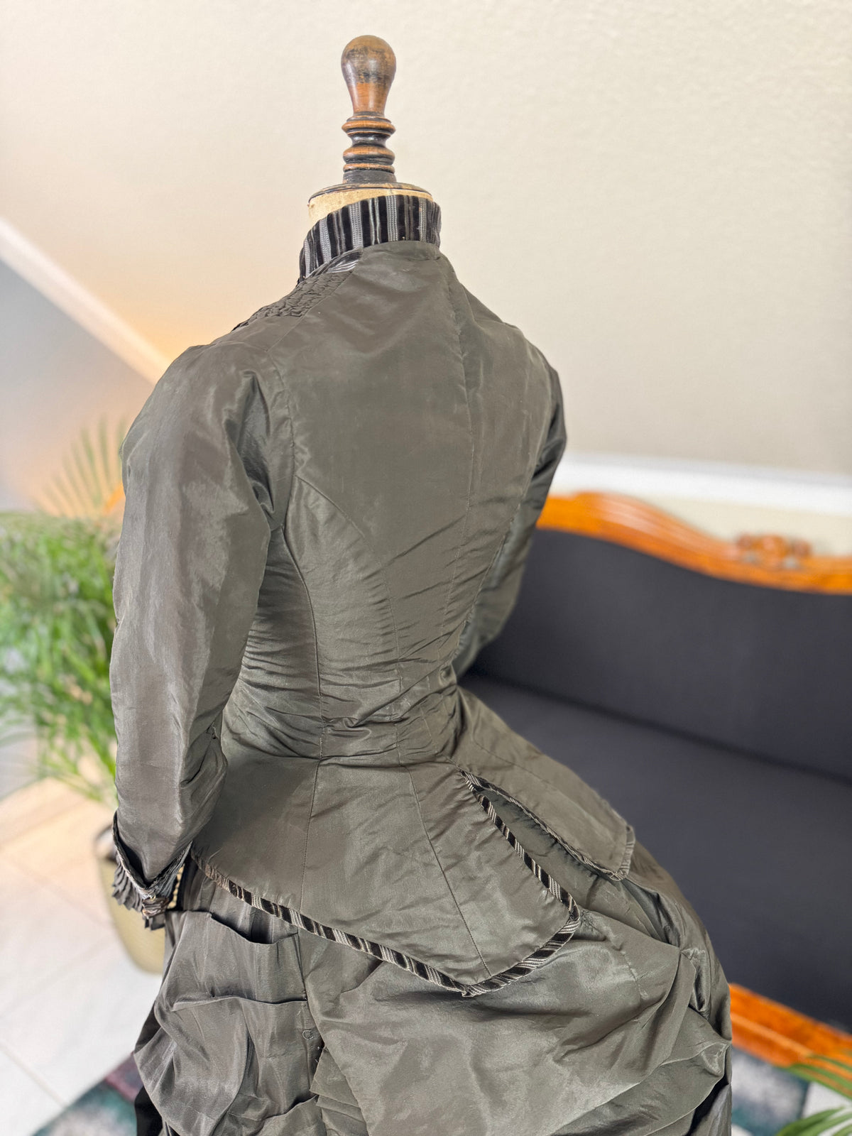 Antique Victorian Bustle Day Dress – American Satin Ensemble circa 1880